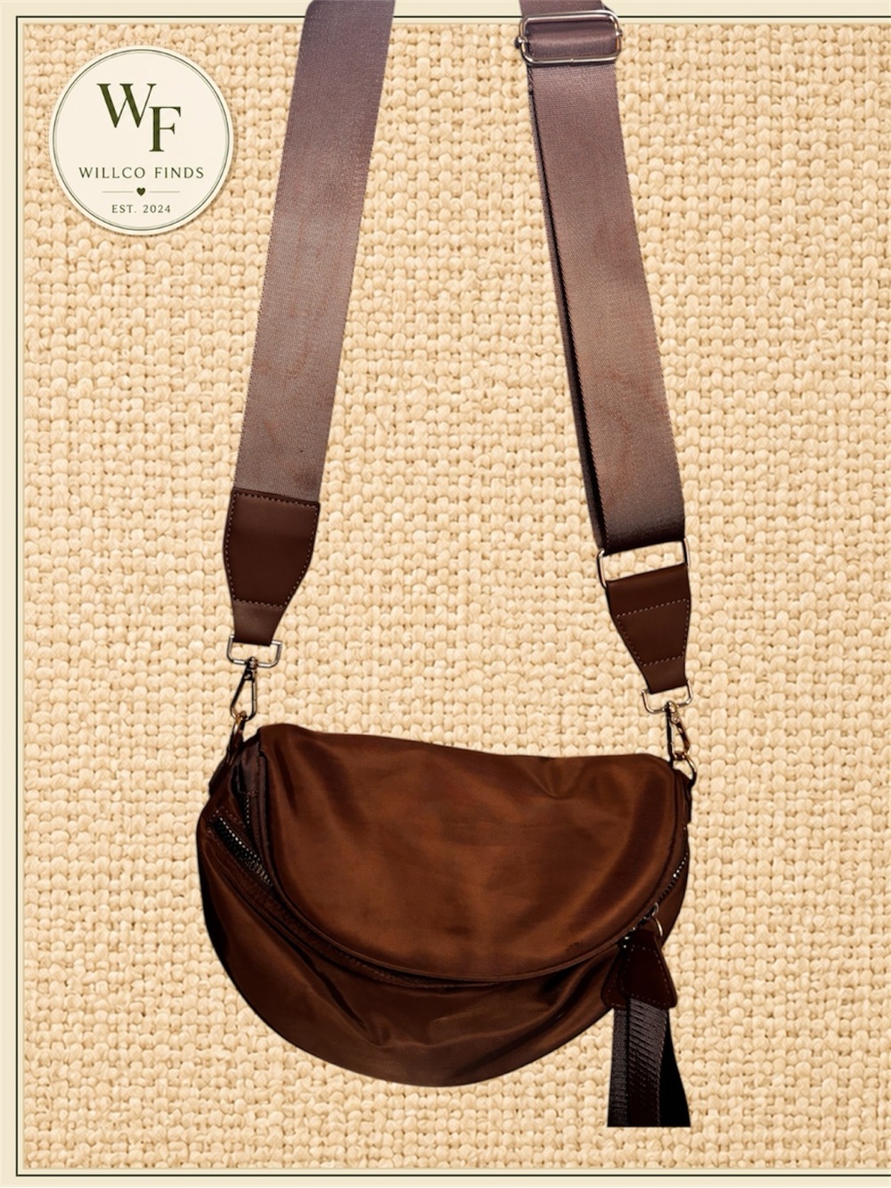 Brown Nylon Crossbody Bag Gold Hardware Wide Strap Multi Pocket